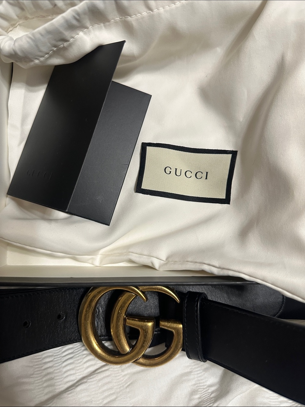 Gucci Black Leather Belt with Gold GG Buckle with Receipt box dust bag